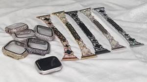 KADES Compatible for Watch Series 10 46mm/42mm Series 9 8 7 45mm/41mm Series 6 5 4 SE 44mm/40mm Series 3 2 1 42mm/38mm Sparkling Bling Diamond Band with Full Diamonds Case