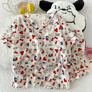 2Pcs Women Pajama Suit Sanrio Anime Hello Kitty Short Sleeve Shorts Summer Kawaii Cotton Home Clothes Girls Student Loungewear