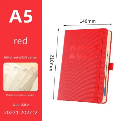 GUQIANFANG86 Daily Schedule 2027 Schedule Book Flat Spread Elastic Band Daily Planner Notebook PU Leather Schedule Planner