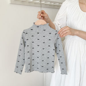 🌸👧 เสื้อแขนยาวเด็กผู้หญิง 2025 แฟชั่นใหม่! ลายจุด/ดอกไม้/โบว์ ผู้หญิงแขนยาว สวยน่ารัก 🎀✨