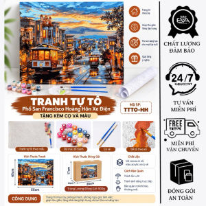 Tranh Tự Tô Đàn Ngựa Bên Thác Nước 55x45cm Kèm Cọ Và Màu