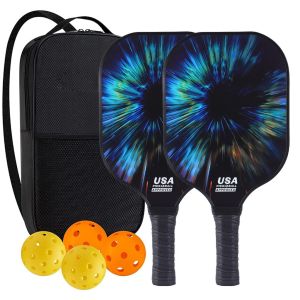 Pickleball Paddle Set of 2 and Ball Set Carbon Fiber Surface Pickle Ball Racket 2 Paddles with 4 Balls