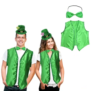 Irish Day Celebration Costume Combo Saint Patricks Day Party Suit Accessory Vest Bow Tie Headband/Hat Accessories Set