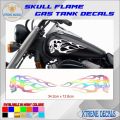 2Pcs Universal Motorcycle Gas Fuel Oil Tank Skull Flame sticker waterproof. 