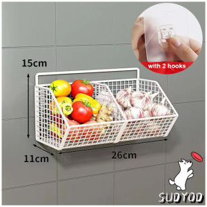 Sudyod【มีสินค้าในสต๊อก】 ตะกร้าเก็บเครื่องเทศ ตะแกรงวางเครื่องปรุง แบบติดผนัง ไม่ต้องเจาะรู ช่วยประหยัดพื้นที่ storage basket