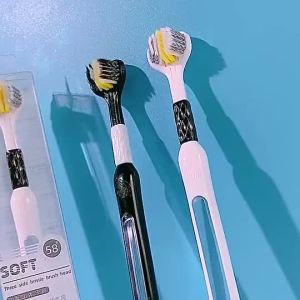 Bàn chải đánh răng lông xoắn ốc ba màu dành cho người lớn có lông mềm và thiết kế ba mặt được đóng gói riêng
