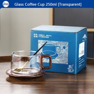 BINCOO Coffee Mug Glass Cup with saucer set gift box spoon 250ML