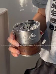 Cawan dengan Penutup dan Straws 304 Stainless Steel American Coffee Cup Handy Cup Straw Cup with Lid Anti-scalding Mug Outdoor Camping Cup