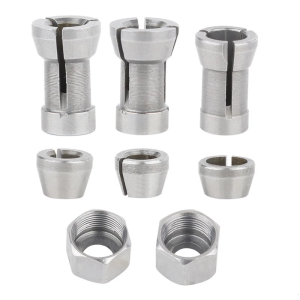 8 Pieces Router Collet Adapter Set Multi Size Compatibility For Trim Routers Secure Multiple Surfaces Clamping System
