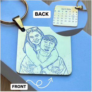 Personalized Sketch Keychain Engraved Calendar Spotify Gift for Couples Valentine Anniversary
