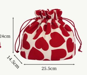 Heart Print Drawstring Cosmetic Bag | Makeup Organizer Pouch | Travel Toiletry Storage Bag | Large Capacity