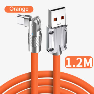 VAORLO 120W 6A Super Fast Charge Game Charging Cable 1.2M Liquid Silicone 180 Degree Rotation Type-C Micro USB Lightning Metal Plug Data Cable With Leather Cord Compatible With iPhone Android For Smartphones