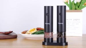 Electric Salt and Pepper Grinder Set-Rechargeable Salt and Pepper Mill Set All in One Automatic Refillable Adjustable Coarseness Ceramic Grinder Salt and Pepper Shakers for Kitchen Appliances