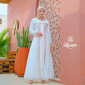 LARISTE Gamis Putih Wanita Kekinian Abaya Turkey Terbaru Mewah Elegan Premium 012 Putih