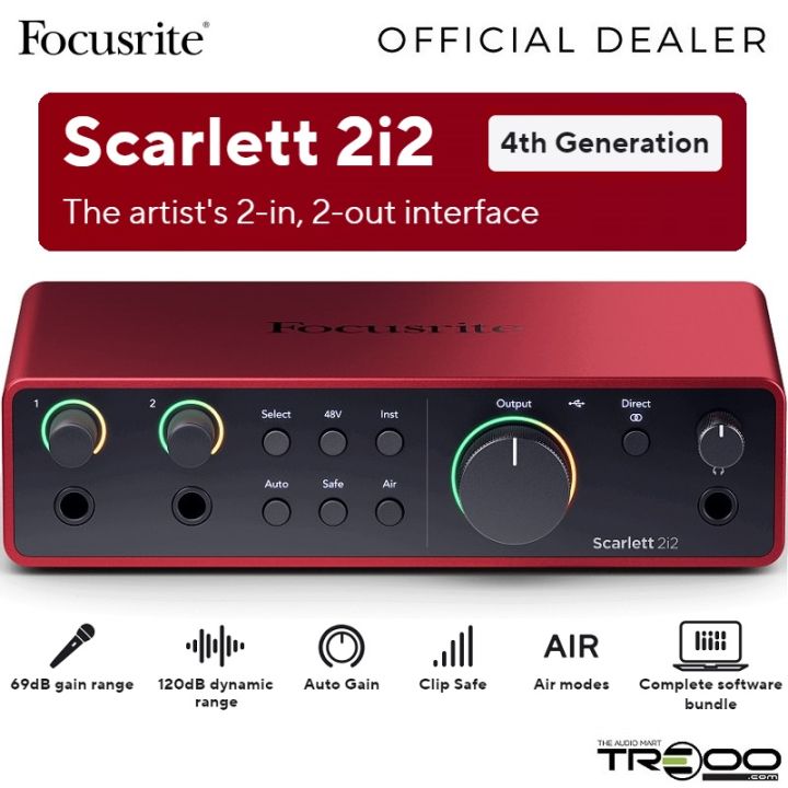 Focusrite Scarlett 2i2 (4th Gen) USB Audio Interface For Creators ...