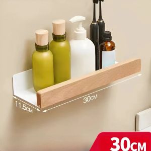 Beech wood bathroom storage rack wall mounted light luxury living room non perforated bathroom storage rack bathroom shelf2026