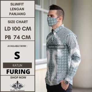 PREMIUM Kemeja Batik Pria Slimfit Lengan Panjang Motif Lincah Premium Varian Dirgan + Masker Batik