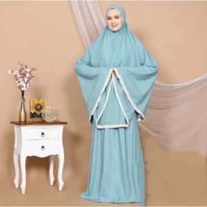 Mukena Dewasa Katun Polos Renda Rajut Free tas & Tasbih