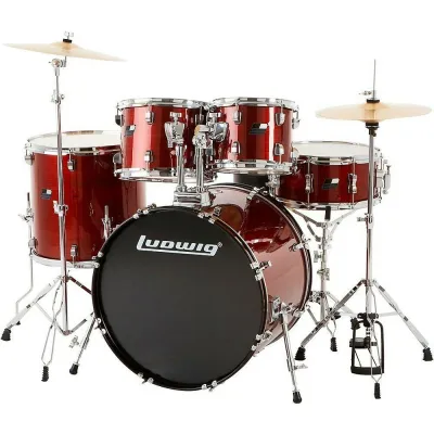 Ludwig LC18536 Backbeat 5-Piece Drums Set w/Hardware+Throne+Cymbal Brushed Red