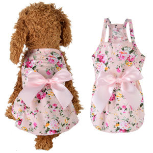 Spring Summer Flower Print Cotton Cute Pet Dress Cat Dog Costume Outfit Clothes
