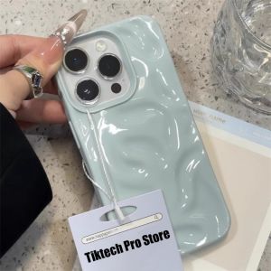 3D Bubble Curved TPU Bumper Case For iPhone 16 15 14 13 12 11 Pro Max Plus 16Promax Candy Color Glossy Wave Folds Texture Cover