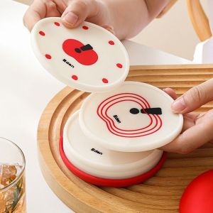 ECOCOKU ป้องกันการไหม้ ชุดที่รองแก้วรูปผลไม้ วางซ้อนกันได้ สร้างสรรค์ แผ่นกันความร้อนเครื่องดื่ม หลายฟังก์ชัน ใช้ซ้ำได้ แผ่นรองแก้วกันลื่น ของตกแต่งบ้าน