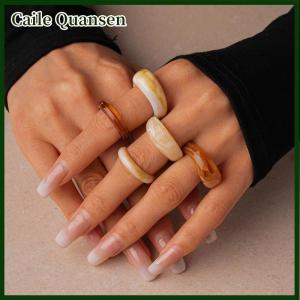 Caile 5 6Pcs Colorful Acrylic Resin Ring Set Geometric Round Stacked Ring Simplicity Individuality Bohemian Finger Rings Jewelry Gifts