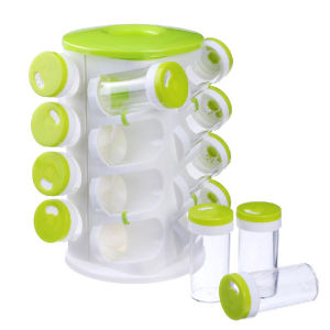 Spice Rack 16 in 1 Rotating Herbs Seasoning Jars Salt Pepper Condiment Storage / Rak Rempah 16 Dalam 1