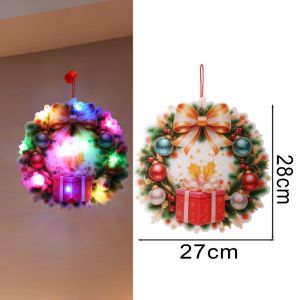 YESPERY ที่แขวนประตูคริสต์มาส LED เรืองแสงจี้ไฟสีสันสดใสรูปซานตามนุษย์หิมะเทศกาล3โหมดตกแต่งคริสต์มาสประตูพวงหรีด