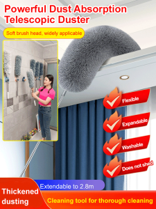 ✨2.8-meter Household Dust Duster Telescopic Dust Duster Feather Duster Bendable Tool For Sweeping Cobwebs Cleaning Dust Duster
