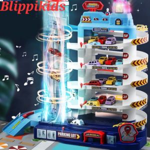 Đồ chơi Gara 5 tầng với thang cuốn tự động / Hệ thống City Parking có bảng chỉ dẩn biển báo âm nhạc 8 Xe ô tô (TẶNG PIN)