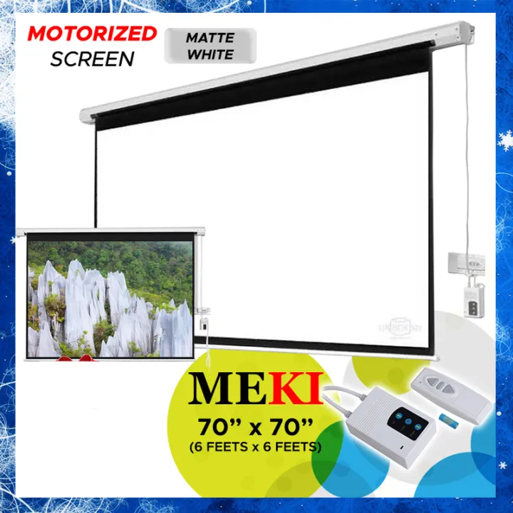 Meki EZ Screen Series High Quality Size 70 x 70 ( 6 x 6 feets) Motorized Projector Screen with Wireless Remote Control for LED/LCD Projector - Matte White