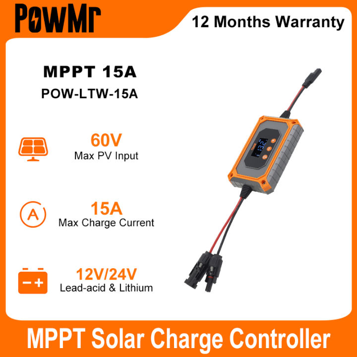 PowMr 15A MPPT Solar Charger Controller Supports 12~24V Battery Charging Connect Solar Panels For Quick Use Lcd Display Battery Protection