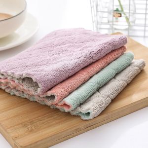 Kitchen Dish Cloth Super Absorbent Microfiber Cloth Dish Towel Double-Sided Rag Scouring Random Colours