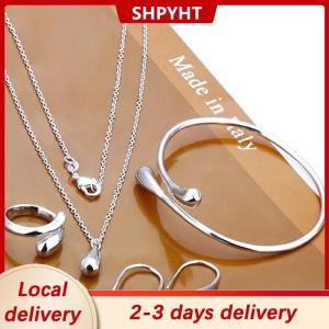 [COD] SHPYHT Local delivery Ship within 24 hours 4Pcs Fashion Teardrop Jewelry Set For Women Simple Ring Necklace Bracelet Earrings Set For Banquet Wedding Jewelry