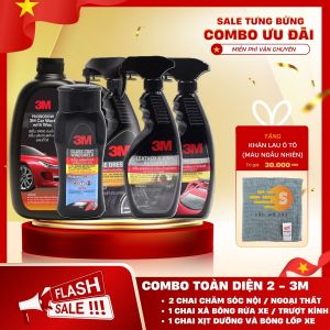 Bộ 5 món chăm sóc xe toàn diện gồm chống bám nước xà bông rửa xe đánh bóng sơn vệ sinh da nội thất lốp xe 3M 3M-CBTDM - tặng khăn lau ô tô chuyên dụng