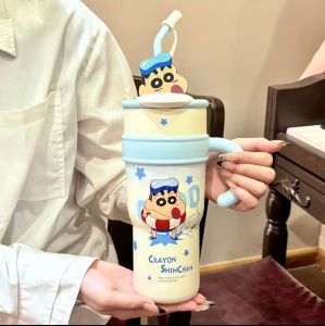 AU Chibi Maruko-chan jumbo straw insulated cup large capacity water bottle high-value insulated and cold-resistant cup for women