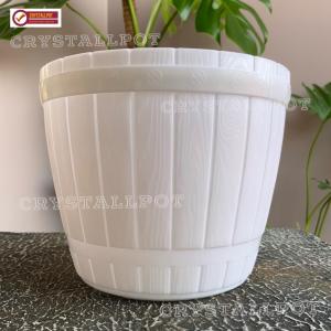 Pot Bunga Tanaman Plastik Lovenia Motif Gentong Kayu 18 Putih - LOVENIA 18 GENTONG