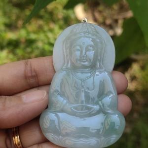 Old school Light Green Natural Type A Jadeite Jade Pendant Necklace Crafted as Guanyin with certificate weigh 33.21 grams measurement 66 * 42.7 * 6.8 mm (pendant188)