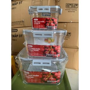 Bộ hộp thực phẩm vuông Việt Nhật Hokori 6559 có gioăng cao su Hộp nhựa cao cấp nhựa nguyên sinh đảm bảo an toàn