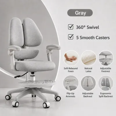 IronRoot Kids Desk Chair Adjustable Swivel Study Chair With Split Back Support Flip Up Armrest Footrest