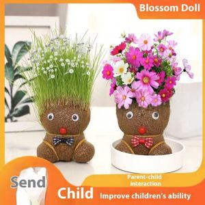 Biển JJT Dễ Thương Bộ dụng cụ trồng cây Tự Làm Cho Trẻ Em: Tự trồng trọt Cỏ Đầu Búp Bê