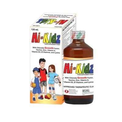 Hi Kidz Vitamins for Kids Syrup 120ml Height Booster Vitamins with CGF Taurine Zinc Vitamin A D B and Lysine