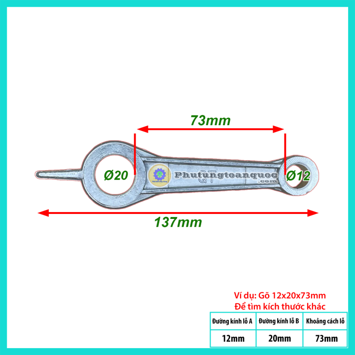 Tay Biên 12x20x73mm Máy Nén Khí | Tay Dên 47 Máy Nén Khí - Sử Dụng Piston 47 Chất Liệu Nhôm Nguyên Khối
