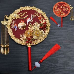 PANE5 Exquisite Beautiful Tassel Fan Handle Ancient Style Decorative Fan Finished Product Festive Fan Wedding Ceremony Bride Xiuhe Round Fan Hand Holding Fan Tuan Fan Xiuhe Clothes Fan