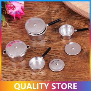 [Eleanor] 4Pcs 1:12 Dollhouse Miniature Metal Mini Pot Set Doll House Kitchen Furnitures