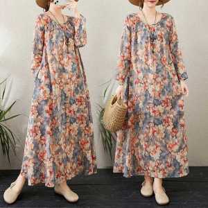 LC2162 Premium Oversized Dress Tipis Floral Motif Bunga Fashion Retro Terbaru