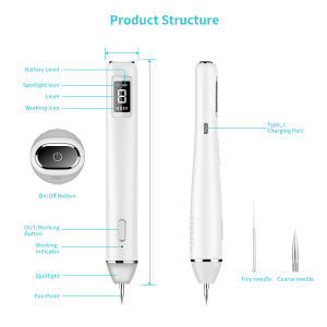 Electric Skin Spot Removal Pen 10 Levels Adjustable Facial Beauty Device with LED Light for Home Use