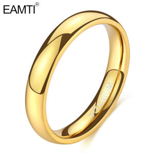EAMTI 4mm Gold Titanium Ring Plain Dome High Polished Wedding Band Comfort Fit Size 3-13.5