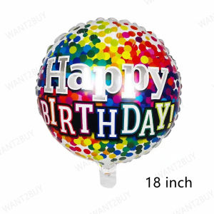 UMI 18 Inch Happy Birthday Balloon Round Helium Foil Globos For Boys Girls Kids Birthday Party Decorations Belon 生日铝膜气球